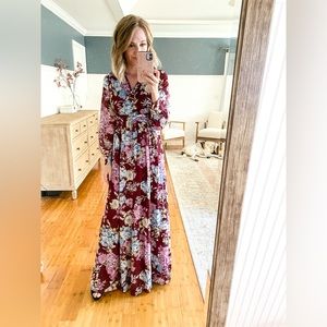 Maroon floral maxi dress